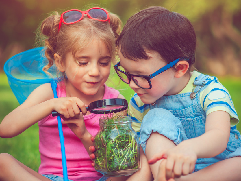 Kids with grass